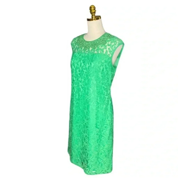 ADRIANNA PAPELL |SLEEVELESS LACE DRESS WITH BEADED NECK IN BOTANIC GREEN SIZE 10 - Picture 3 of 10